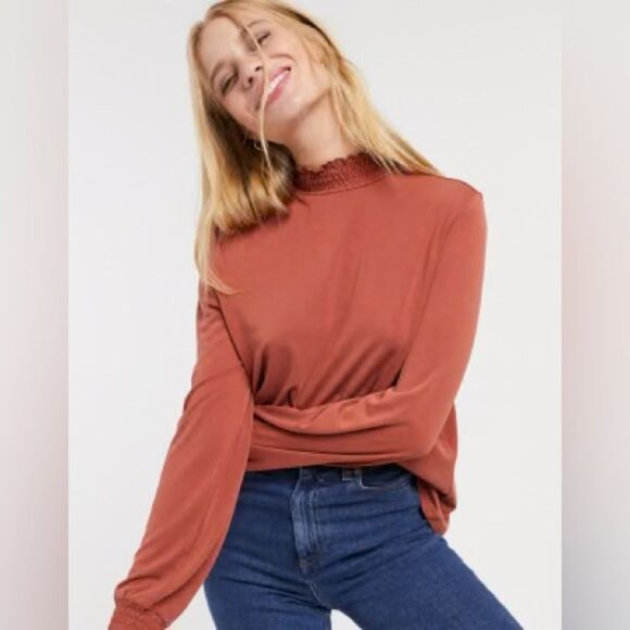 Madewell Rust Texture & Thread Ruffled Mockneck Long Sleeve Light Top XS - Picture 2 of 5